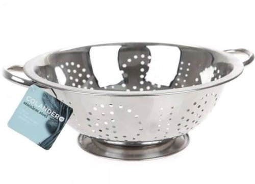 Stainless Steel Colander[Silver], 24cm Deep, 2 Handled Colander Sieve Straining Base, Quick Draining, Multiple Micro-Perforations, Multi-Purpose: [Pasta/Vegetable/Spaghetti/Fruit], Dishwasher Safe,