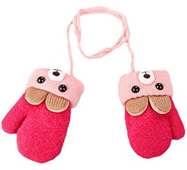 Kinder Winter Handschuhe Fäustlinge Baby Cartoon Fausthandschuh Halshandschuhe Dicke Doppelt Strickhandschuh mit Plüsch,0-3 Jahre alt, Spielen, Laufen, Skifahren Bedarf (Rot)