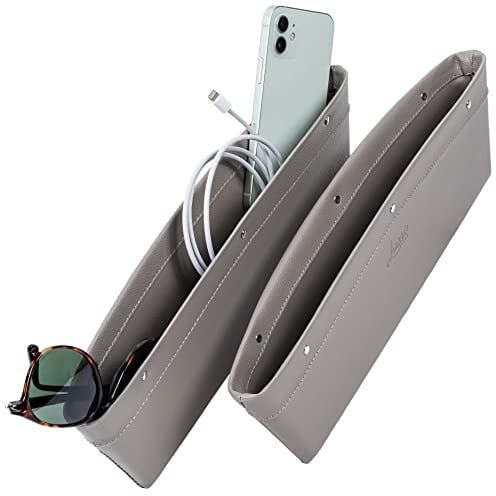 Paquete de 2 Organizadores de Huecos para Asientos de Automóvil Lusso Gear, Organizador de Relleno de Huecos para Asientos de Automóvil de Cuero Vegano con Ajuste Universal y Ajustable (Gris)