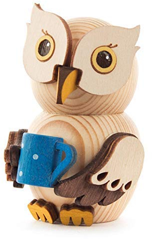 Rudolphs Schatzkiste Miniatur Mini-Eule mit Becher H=7,5cm NEU Holzfigur Holzminiatur Sammelfigur