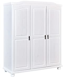 PKline Kleiderschrank Basil 3trg Schlafzimmer Schrank Drehtürenschrank Massivholz Weiss