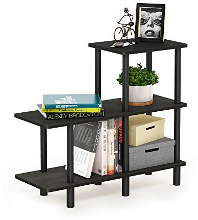 Furinno TURN-N-TUBE Storage Shelves, 3-Tier Ladder Book Shelf, Accent Display Shelf, Toolless Open Shelves, Round Tubes, for Organization and Storage, Living Room, Garage, Home Office, Espresso