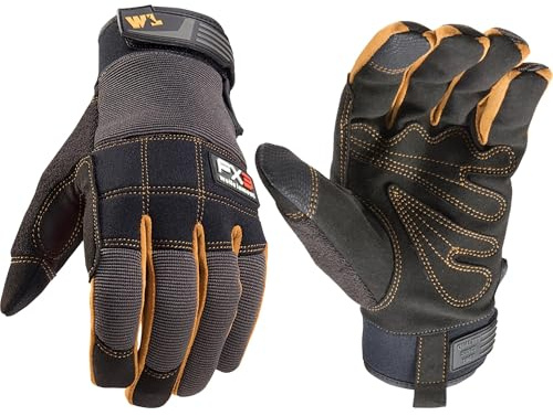 Wells Lamont FX3 Men's Work Gloves – Dexterity, Synthetic Leather Palm, Reinforced Fingertips – Stretch Spandex for Comfort – Touchscreen-Ready, All-Purpose Use, Ergonomic Fit – Black, Large (7853LC)