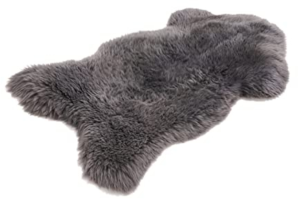 Cakla Lammfell Echt 110-120 cm - Schaffell Echt Groß - Fellteppich Grau - Weich und Flauschig - Fell für Stühle und Sofa - Natürliche Lammfell Teppich Wohnzimmer - Deko Schafsfell Felle