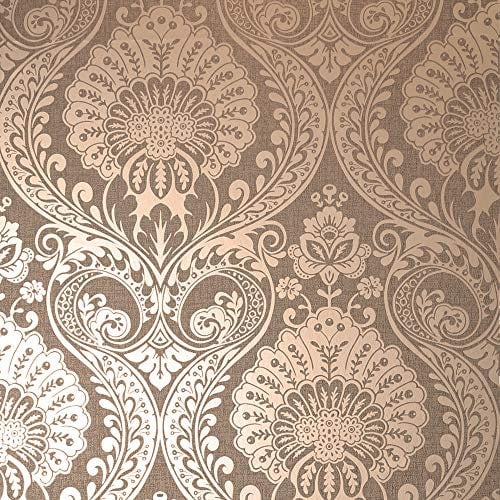 Arthouse | Luxe Damask Chocolate Rose Gold Wallpaper | Luxury Textured Vinyl Wallcovering | Feature Wall or Full Room Wallpaper | Covers Imperfections | Paste The Paper | 1005 x 53cm