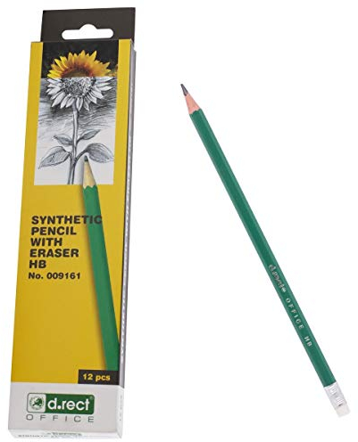 D.RECT HB Lot de 12 crayons à papier synthétiques avec gomme, 12 crayons pré-taillés