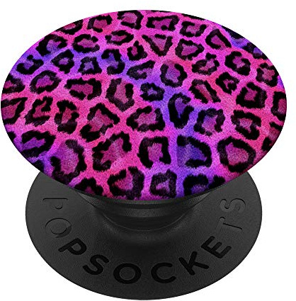 Cell Phone Button Pop Out Holder Pink Purple Leopard Print PopSockets PopGrip: Swappable Grip for Phones & Tablets