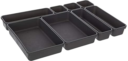 FiNeWaY 8pc Interlocking Drawer Organiser Plastic Storage Separator Tray Boxes Cutlery Compartment Kitchen Bedroom Bathroom Desk Office De-Clutter Tidy (Grey)