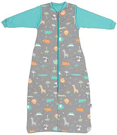 schlummersack Kinder Schlafsack Baby ganzjährig 130 cm Safari | Ganzjahresschlafsack Baby mit Ärmel abnehmbar 2.5 Tog Baby Schlafsack ganzjährig | Ganzjahres Schlafsack Baby