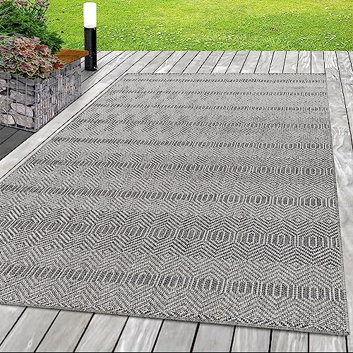 SIMPEX Outdoor Teppich Boho-Design, Grau, 80 x 250 cm, Skandinavischer Stil, für Küche, Balkon, Terrasse, Garten, Picknick