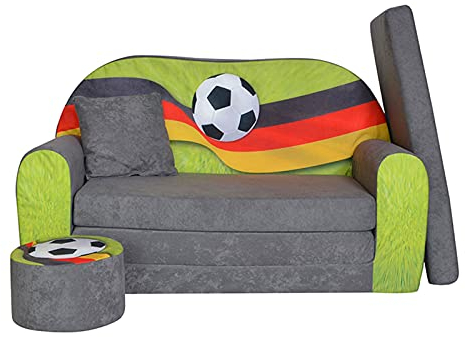 FORTISLINE - Kindersofa ausklappbar 100x60x50 cm - Kindersofa für Kinder 2in1 - Kindercouch ausklappbar - 2-Sitzer - Schlafcouch aus Schaumstoff + Hocker + Kissen - Viele Motive