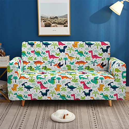 ZAHHYG Sofaüberwurf Bunte Dinosaurier Sofabezug Sofa Überzug Stretchy Couchbezug Sofa Bezug Ecksofa Überwurf Sofabezüge Antirutsch Sofahusse Jacquard Sofaüberzug 2 Places (145cm-185cm)
