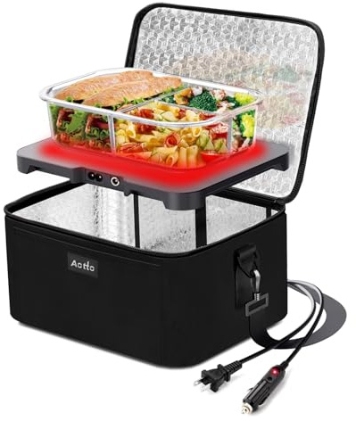 Aotto Horno portátil, calentador eléctrico de alimentos para el coche, 12 V/24 V/110 V, calentador de alimentos 3 en 1 – Mini calentador personal de microondas para coche, camión, viajes, oficina y