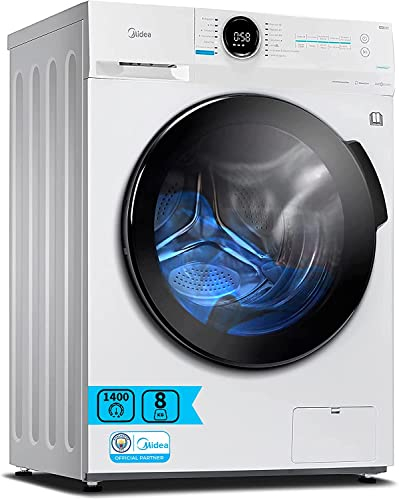 Midea Lavadora Carga Frontal 8kg de 1400 rpm y panel digital - Lavadoras con 14 Programas + Diseño Superior Ultra Slim - Maquina de Lavado de Libre Instalación - Función de Vapor y Modo Eco
