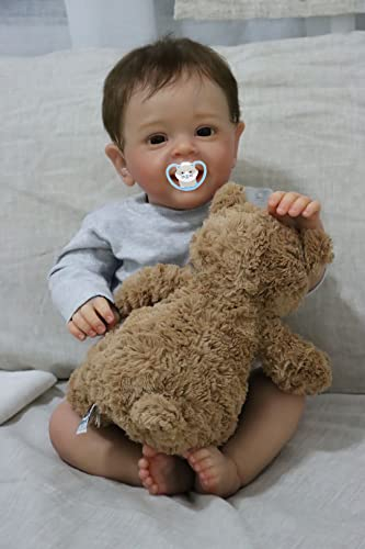 MineeQu 60CM Alive Große Größe Lächelnd Weich gewichtetes Geschenkset mit Schnuller Wiedergeborene Babypuppen Realistische Neugeborene Kleinkindjungenpuppen Kunstpuppen zum Sammeln die echt Aussehen