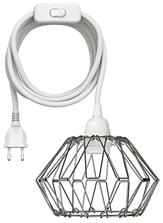 ledscom.de Käfig-Leuchte faltbar, LEKA mit Textilkabel, weiß, Stecker, Schalter und E27 Fassung, 3 m