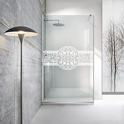 Aqua Roy Modell INOX Doha MEDALION 100 cm ab 70/80/90/100/110/120 Walk in Duschwand Gehäuse Klarglas Platte 8 mm weiß Nano beschichtet sandgestrahlt Muster Edelstahl (100x110) 95 cm)