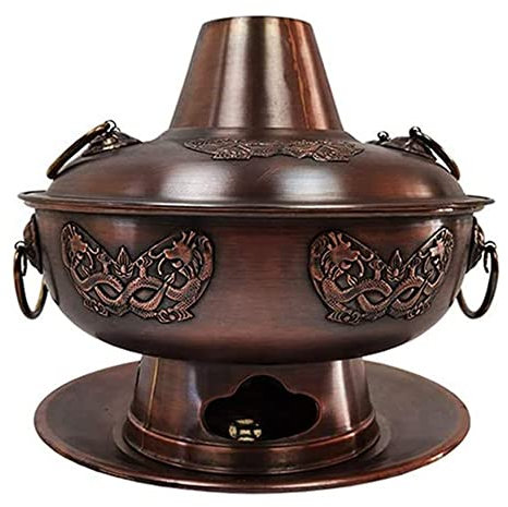 Chinesische traditionelle Kupfer heiße Pot, reines Messing Old Peking Hot Pot, Holzkohle Hot Pot Kupfer Hot Pot Consumer Commercial Hotel,34cm