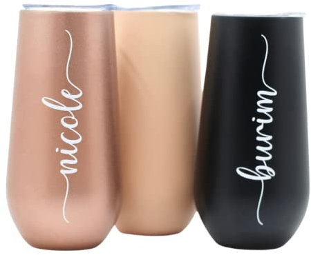 Thermobecher Sektglas - personalisiert Geschenkidee - Edelstahl - Mit Deckel (rosegold)