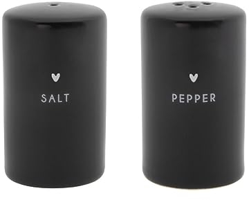 BC Salz und Pfeffer Streuer Set Heart Keramik matt schwarz weiß Küchenaccessoires gedeckter Tisch Salt and Pepper