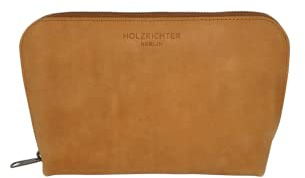 HOLZRICHTER Berlin - Kabeltasche aus Leder für Damen & Herren (No-2-1), Travel Case 13,5x22x5cm, Echtleder Techniktasche für Kabel, Ladegeräte & Zubehör, Camel