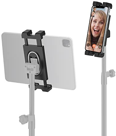 Tablet Halterung für Stativ, Tablet Halter 360° Drehbar für iPad Pro 12.9/11/10.5/9.7, iPad Air, iPad, iPad Mini 6/5/4/3/2, Tab, Switch, alle 4.7-13 Zoll Tablet und Smartphone