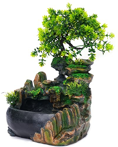 TaNeHaKi Zimmerbrunnen,Gartenbrunnen Mit Licht Und Ohne ZerstäUber FüR Wohnzimmer,GrüNe Pflanze Brunnen Wasserbrunnen