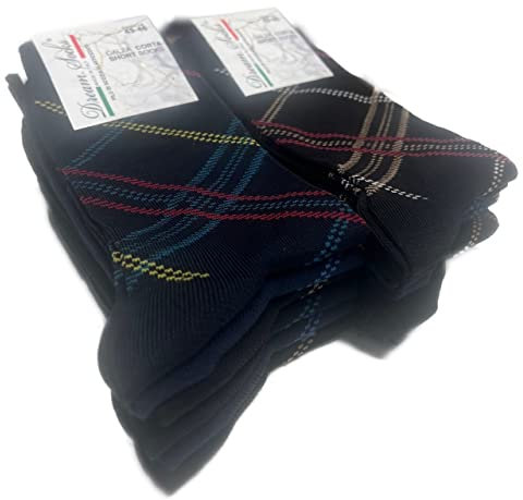DREAM SOCKS 6 paia calze corte da uomo a metà polpaccio in cotone filo di scozia elasticizzate,calzini molto leggeri made in italy rimagliate a mano (39-42, 6 X Set. NEW SCOTTISH)