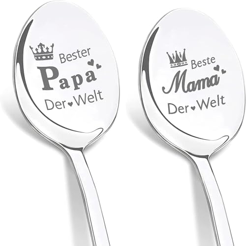 Maqhpu Weihnachtsgeschenke, Geschenke für Mama Papa, 2 Stücke Kaffeelöffel Gravur - Beste Mama Papa Der Welt, Weihnachtsgeschenke für Papa Mama, Geburtstagsgeschenk