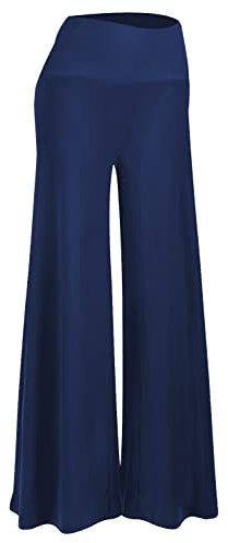 Cegerne Damen Stretch Weite Bein Palazzo Lounge High Waist Hosen Anzughose, Navy Blau, M
