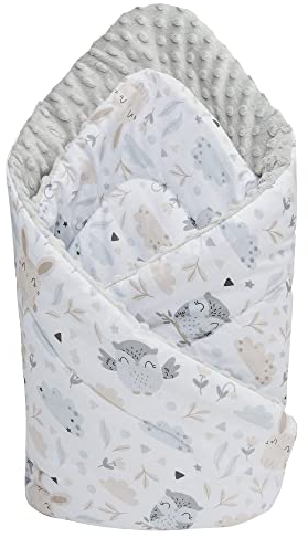 Medi Partners Einschlagdecke Steckkissen Minky 100% Baumwolle 75x75 cm Schlafsack doppelseitiges weich ganzjährig multifunktional antiallergisch Babys (Lichtung mit grauem Minky)