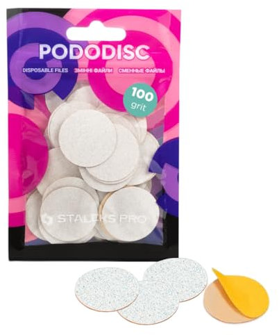STALEKS PRO Pododisco 50 Discos abrasivos adhesivos de 25mm para torno de uñas. Especial pedicuras (Grano 100)