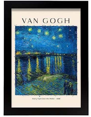 Poster Star Night auf der RhoneDekorative Bilder für Ihr Wohnzimmer, Schlafzimmer, Zuhause. Wandkunst-Drucke. Ästhethetische Wandabdrücke, die von Van Gogh A4 mit schwarzen Rahmen inspiriert sind