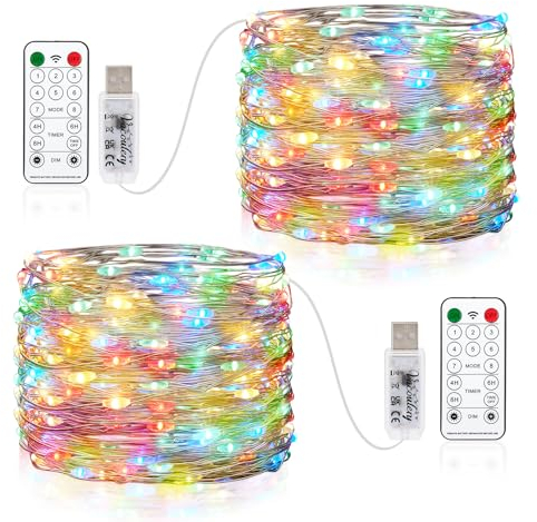 LED Lichterkette Weihnachtsbaum, 2 x 150LEDs USB Kupferdraht Lichterkette mit Fernbedienung 8 Programm Timer Kupferdraht Lichterkette Innen für Zimmer, Party, Hochzeit