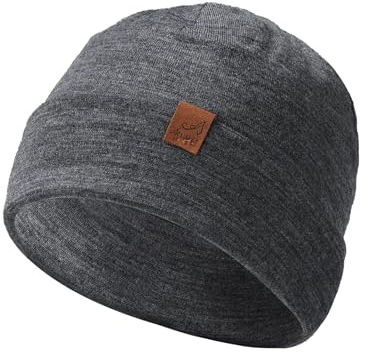 ACUSHLA Mütze Beanie 100% Merino Wolle für Herren und Damen, gestrickte Wintermütze, Unisex-Uhrenkappe, Zweilagige Strickmütze für kaltes Wetter Dunkelgrau