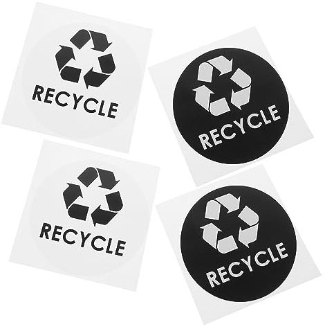 Housoutil Recycle Stickers 4pcs Set Self-Adhesive Recyclable Sign Decals for Car Window and Trash Bin, Waterproof Black and White Recycle Symbol Labels for Home and Outdoor Use Random Color