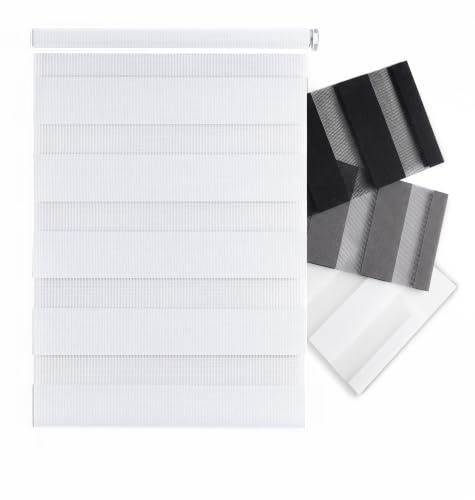 Ev Dekor Day & Night Roller Blinds-White 94 x 165cm Dual Layer Fabric | Home Gadgets Day and Night Zebra Roller Blind Dual Layer Fabric Aluminum Rail Translucent or Blackout blind for Home Office