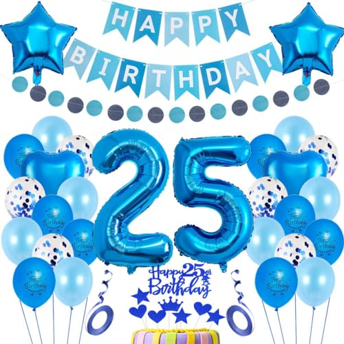 Luftballons 25. Geburtstag Deko Blau,25. Geburtstag Dekoration,Blau Tortendeko 25 Jahre,Mann 25 Deko,Frau Männer Ballon 25. Party Deko, Geburtstagsdeko 25. Mann Frauen