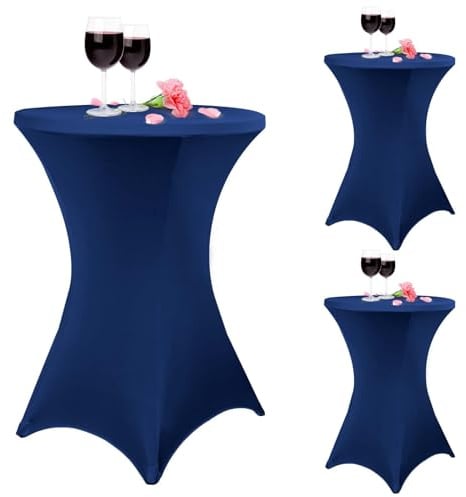 3er-Set Stretch Stehtisch Husse für Bistrotisch Ø 80-85 cm Navy blau, taillierter hoher Tisch, Cocktail-Tischdecke für Bar, Hochzeit, Cocktailparty, Bankett (Navy blau)