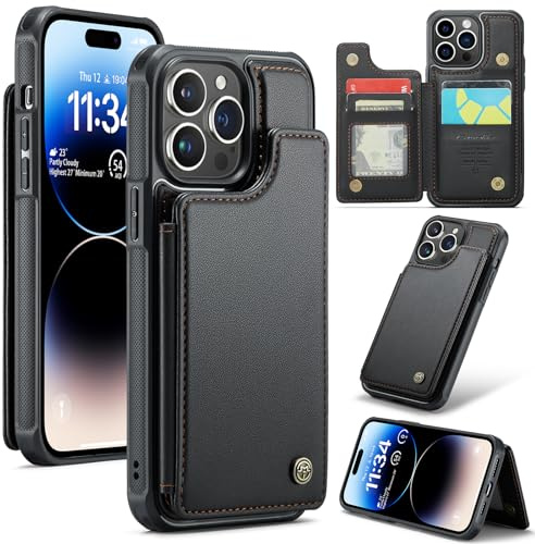 UFinetech Coque Portefeuille Compatible iPhone 14 Pro – Étui Cuir PU Antichoc avec Fente Carte, Rabat Magnétique, Support Vidéo, Fermeture Aimantée, Noir