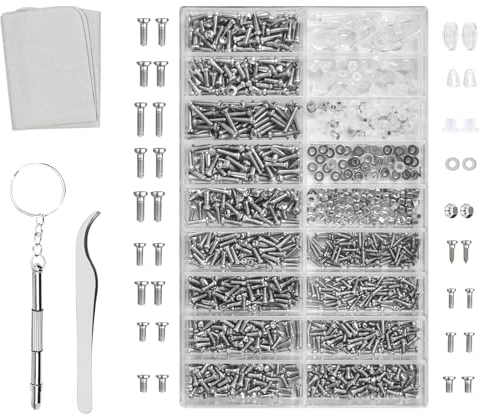 1000 Pc Kit de Réparation de Lunettes, Micro Lunettes de Soleil Montres Vis, Acier Inoxydable avec Vis et Écrou, Brucelles, Tournevis et Chiffon de Nettoyag Réparation Kit pour Lunettes Bijoux