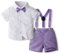 Geagodelia Completini e Coordinati Neonato Gentiluomo Estivo 2 Pezzi Camicia Bianco Stampa Floreale Maniche Corte con Fiocco + Pantaloncini Suit Formali Bambino (C Viola, 12-18 mesi)
