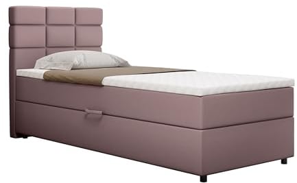 Boxspringbett Reve, 90x200 Polsterbett mit Bettkast und Topper -rosa