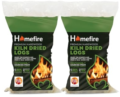 Homefire Kiln Dried Hardwood Logs,for Wood Burners, Open Fires, Multi-fuel Stoves (Pack of 2)
