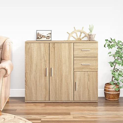 Homvdxl Modern Kitchen Sideboard, Wide Storage Cabinet with 3 Doors & 2 Small Drawers, Buffet Cupboard for Living Room Dining Room Hallway 91x29.5x75 cm (Brown)