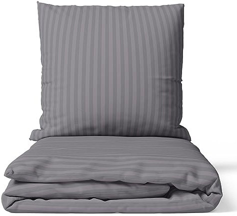 Visaggio 4 teilige Bettwäsche 135x200 cm Mikrofaser Damast Bettbezug Set mit Reißverschluss Gestreift Modern Grau