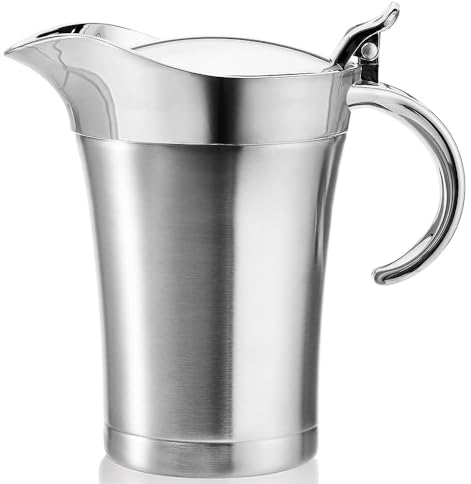 Edelstahl Thermo Sauciere Premium Doppelt Isoliert Thermo Soßenkanne, Silberner Saucenbecher Saucenkrug mit Deckel für Servieren von Sauce Soße Vanillesoße Sahne (750Ml)