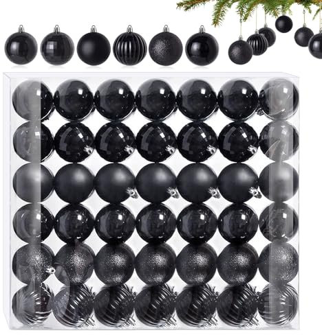 42 Pezzi Piccole Palline di Natale Nere - 6 Design Diversi in Plastica 3CM Mini Decorazioni per Albero di Natale