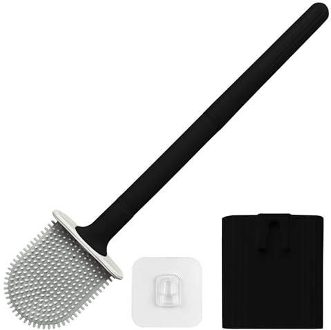 HOME AG® Escobilla de Baño + Soporte de Pared | Escobillas de Baño Silicona para WC | Escobilla WC Adhesiva | Toilet Brush | Color Negro