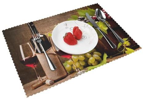 Gläser Wein mit Weinflasche und Trauben,Tischsets, 4er Set, waschbar, Platzsets für Esstisch, hitzebeständig, Tablettmatten, 30x45 cm